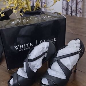 White House Black Market Strappy Black Open Toe Heels Size 8